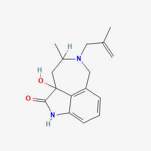 molecular formula C16H20N2O2 B12790219 (+-)-3,4,5,6-Tetrahydro-2a-hydroxy-4-methyl-5-(2-methyl-2-propenyl)-2aH-azepino(5,4,3-cd)indol-2(1H)-one Monohydrochloride Ethanolate CAS No. 136723-28-9