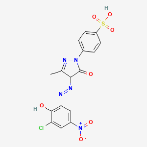 molecular formula C16H12ClN5O7S B12790245 4-(4-((3-Chloro-2-hydroxy-5-nitrophenyl)azo)-4,5-dihydro-3-methyl-5-oxo-1H-pyrazol-1-yl)benzenesulphonic acid CAS No. 83784-13-8