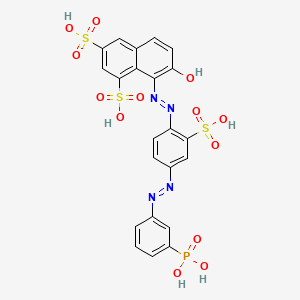 molecular formula C22H17N4O13PS3 B12790273 7-Hydroxy-8-((4-((3-phosphonophenyl)azo)-2-sulphophenyl)azo)naphthalene-1,3-disulphonic acid CAS No. 93966-72-4