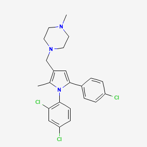 molecular formula C23H24Cl3N3 B12790335 Piperazine, 1-((5-(4-chlorophenyl)-1-(2,4-dichlorophenyl)-2-methyl-1H-pyrrol-3-yl)methyl)-4-methyl- CAS No. 146204-43-5