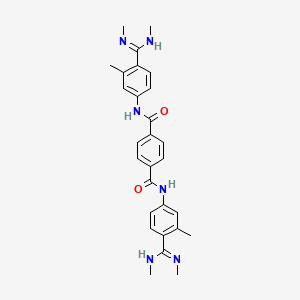molecular formula C28H32N6O2 B12790434 N(1),N(4)-Bis(3-methyl-4-((methylamino)(methylimino)methyl)phenyl)terephthalamide CAS No. 6399-55-9