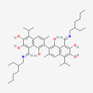 molecular formula C46H64N2O6 B12790452 8-((E)-((2-Ethylhexyl)imino)methyl)-8'-((Z)-((2-ethylhexyl)imino)methyl)-5,5'-diisopropyl-3,3'-dimethyl-2,2'-binaphthalene-1,1',6,6',7,7'-hexol CAS No. 6314-30-3