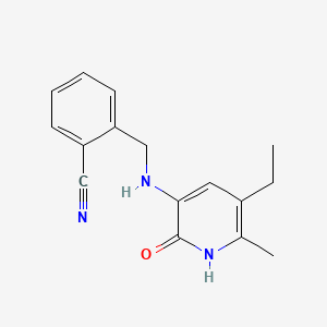 molecular formula C16H17N3O B12790459 Benzonitrile, 2-(((5-ethyl-1,2-dihydro-6-methyl-2-oxo-3-pyridinyl)amino)methyl)- CAS No. 145901-82-2