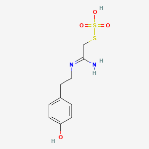 molecular formula C10H14N2O4S2 B12790470 S-(2-((2-(4-Hydroxyphenyl)ethyl)amino)-2-iminoethyl) hydrogen thiosulfate CAS No. 13338-59-5
