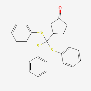 molecular formula C24H22OS3 B12790615 3-(Tris(phenylthio)methyl)cyclopentanone CAS No. 69814-17-1