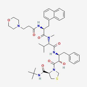 molecular formula C44H60N6O7S B12790746 4-Thiazolidinecarboxamide, N-(3-(4-morpholinyl)-1-oxopropyl)-3-(1-naphthalenyl)-L-alanyl-N-methyl-L-valyl-(alphaS,betaS)-beta-amino-alpha-hydroxybenzenebutanoyl-N-(1,1-dimethylethyl)-, (4R)- CAS No. 185567-10-6
