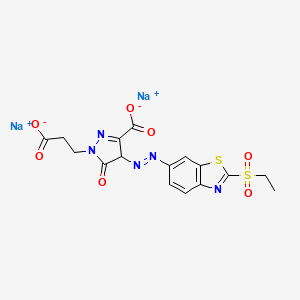 molecular formula C16H13N5Na2O7S2 B12790760 1H-Pyrazole-1-propanoic acid, 3-carboxy-4-((2-(ethylsulfonyl)-6-benzothiazolyl)azo)-4,5-dihydro-5-oxo-, sodium salt CAS No. 72639-35-1
