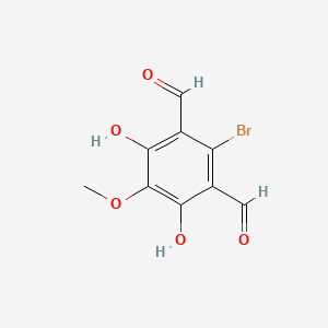 molecular formula C9H7BrO5 B12790778 2-Bromo-4,6-dihydroxy-5-methoxybenzene-1,3-dicarbaldehyde CAS No. 7471-59-2