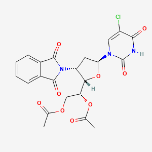 molecular formula C22H20ClN3O9 B12790834 1-(5,6-Di-O-acetyl-2,3-dideoxy-3-phthalimido-alpha-D-arabino-hexofuranosyl)-5-chlorouracil CAS No. 133488-21-8
