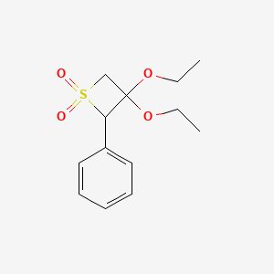 molecular formula C13H18O4S B12790874 3,3-Diethoxy-2-phenylthietane 1,1-dioxide CAS No. 1950-82-9