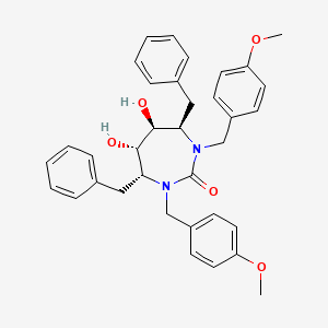 molecular formula C35H38N2O5 B12790905 2H-1,3-Diazepin-2-one, hexahydro-5,6-dihydroxy-1,3-bis((4-methoxyphenyl)methyl)-4,7-bis(phenylmethyl)-, (4R,5S,6S,7R)- CAS No. 153182-39-9