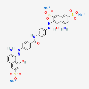 molecular formula C33H22N7Na3O12S3 B12790908 Trisodium 5-amino-3-((4-((4-((2-amino-8-hydroxy-6-sulphonato-1-naphthyl)azo)benzoyl)amino)phenyl)azo)-4-hydroxynaphthalene-2,7-disulphonate CAS No. 85721-13-7