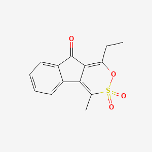molecular formula C14H12O4S B12790935 9H-Indeno(1,2-d)(1,2)oxathiin-9-one, 1-ethyl-4-methyl-, 3,3-dioxide CAS No. 55039-40-2