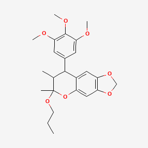 molecular formula C24H30O7 B12790987 7,8-Dihydro-6,7-dimethyl-6-propoxy-8-(3,4,5-trimethoxyphenyl)-6H-1,3-dioxolo(4,5-g)(1)benzopyran CAS No. 117233-20-2