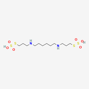 molecular formula C12H28N2O6S4 B12790989 S-(3-((6-((3-((Hydroxy(dioxido)sulfanyl)thio)propyl)amino)hexyl)amino)propyl) hydrogen thiosulfate CAS No. 35871-55-7