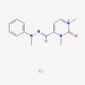 molecular formula C14H17N4O.Cl<br>C14H17ClN4O B12791254 Pyrimidinium, 2,3-dihydro-1,3-dimethyl-4-((methylphenylhydrazono)methyl)-2-oxo-, chloride CAS No. 84912-24-3