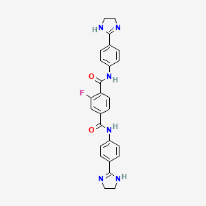 molecular formula C26H23FN6O2 B12791292 N(1),N(4)-Bis(4-(4,5-dihydro-1H-imidazol-2-yl)phenyl)-2-fluoroterephthalamide CAS No. 21696-09-3