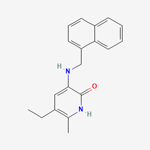 molecular formula C19H20N2O B12791297 2(1H)-Pyridinone, 5-ethyl-6-methyl-3-((1-naphthalenylmethyl)amino)- CAS No. 143707-87-3