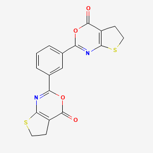 molecular formula C18H12N2O4S2 B12791344 4H-Thieno(2,3-d)(1,3)oxazin-4-one, 2,2'-(1,3-phenylene)bis(5,6-dihydro- CAS No. 81930-86-1