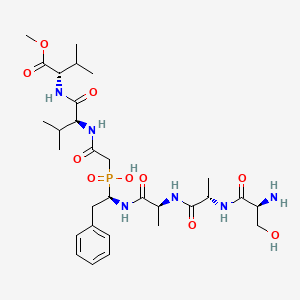 molecular formula C30H49N6O10P B12791362 L-Valine, N-(N-((hydroxy(2-phenyl-1-((N-(N-L-seryl-L-alanyl)-L-alanyl)amino)ethyl)phosphinyl)acetyl)-L-valyl)-, methyl ester, (R)- CAS No. 126333-33-3