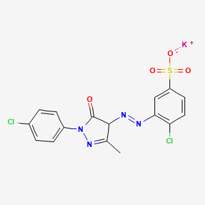molecular formula C16H11Cl2KN4O4S B12791408 Benzenesulfonic acid, 4-chloro-3-((1-(4-chlorophenyl)-4,5-dihydro-3-methyl-5-oxo-1H-pyrazol-4-yl)azo)-, potassium salt CAS No. 74592-97-5