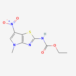 molecular formula C9H10N4O4S B12791518 Ethyl 6-(hydroxy(oxido)amino)-4-methyl-4H-pyrrolo(2,3-d)(1,3)thiazol-2-ylcarbamate CAS No. 72083-57-9