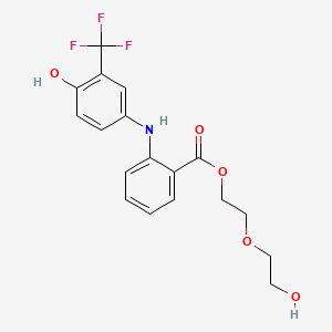 molecular formula C18H18F3NO5 B12791581 Benzoic acid, 2-((4-hydroxy-3-(trifluoromethyl)phenyl)amino)-, 2-(2-hydroxyethoxy)ethyl ester CAS No. 82578-51-6