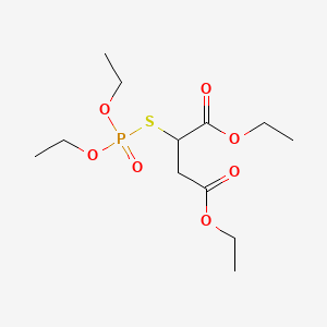 molecular formula C12H23O7PS B12791649 Butanedioic acid, ((diethoxyphosphinyl)thio)-, diethyl ester, (+)- CAS No. 17743-80-5