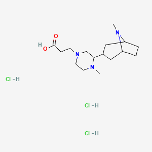 molecular formula C16H32Cl3N3O2 B12791666 endo-8-Methyl-8-azabicyclo(3.2.1)oct-3-yl-1-piperazinepropanoate trihydrochloride hydrate CAS No. 87168-49-8