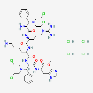 molecular formula C45H71Cl8N13O6 B12791726 Methyl N-(3-(bis(2-chloroethyl)amino)-N-(N2-(N2-(3-(bis(2-chloroethyl)amino)-3-phenyl-L-alanyl)-L-arginyl)-L-lysyl)-3-phenyl-L-alanyl)-L-histidinate tetrahydrochloride CAS No. 84434-76-4