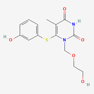 molecular formula C14H16N2O5S B12791763 1-((2-Hydroxyethoxy)methyl)-6-((3-hydroxyphenyl)thio)thymine CAS No. 137897-71-3