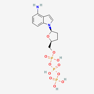 molecular formula C13H19N2O11P3 B12791811 Triphosphoric acid, P-((5-(4-amino-1H-indol-1-yl)tetrahydro-2-furanyl)methyl) ester, (2S-cis)- CAS No. 132062-43-2
