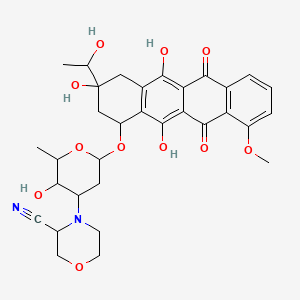 molecular formula C32H36N2O11 B12791832 10-((3-((R)-3-Cyano-4-morpholinyl)-2,3,6-trideoxy-alpha-L-lyxo-hexopyranosyl)oxy)-7,8,9,10-tetrahydro-6,8,11-trihydroxy-8-(1-hydroxyethyl)-1-methoxy-5,12-naphthacenedione CAS No. 89164-75-0