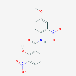 molecular formula C14H11N3O7 B12791834 Benzamide, 2-hydroxy-N-(4-methoxy-2-nitrophenyl)-3-nitro- CAS No. 33581-07-6