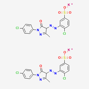 molecular formula C32H22Cl4K2N8O8S2 B12791847 Benzenesulfonic acid, 4-chloro-3-((1-(4-chlorophenyl)-4,5-dihydro-3-methyl-5-oxo-1H-pyrazol-4-yl)azo)-, dipotassium salt CAS No. 74578-12-4