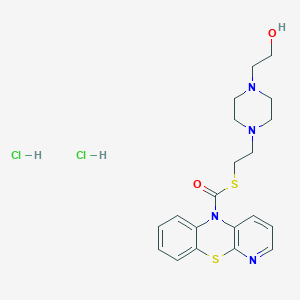 molecular formula C20H26Cl2N4O2S2 B12791948 10H-Pyrido(3,2-b)(1,4)benzothiazine-10-carbothioic acid, S-(2-(4-(2-hydroxyethyl)piperazinyl)ethyl) ester, dihydrochloride CAS No. 35805-99-3