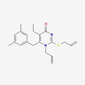 molecular formula C21H26N2OS B12791959 4(1H)-Pyrimidinone, 6-((3,5-dimethylphenyl)methyl)-5-ethyl-1-(2-propenyl)-2-(2-propenylthio)- CAS No. 199852-53-4