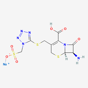 molecular formula C10H11N6NaO6S3 B12792046 DES(2-hydroxy-2-phenyl-acetyl)cefonicid sodium CAS No. 101372-84-3