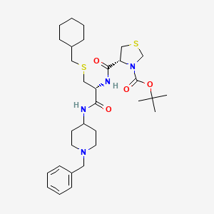 molecular formula C31H48N4O4S2 B12792077 tert-Butyl (4R)-4-((((1R)-2-((1-benzylpiperidin-4-yl)amino)-1-(((cyclohexylmethyl)thio)methyl)-2-oxoethyl)amino)carbonyl)-1,3-thiazolidine-3-carboxylate CAS No. 253306-39-7