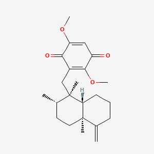 molecular formula C23H32O4 B12792105 2,5-Cyclohexadiene-1,4-dione, 3-(((1R,2S,4aS,8aS)-decahydro-1,2,4a-trimethyl-5-methylene-1-naphthalenyl)methyl)-2,5-dimethoxy- CAS No. 121994-56-7