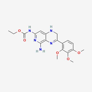 molecular formula C19H23N5O5 B12792128 Ethyl (5-amino-1,2-dihydro-3-(2,3,4-trimethoxyphenyl)pyrido(3,4-b)pyrazin-7-yl)carbamate CAS No. 87607-23-6
