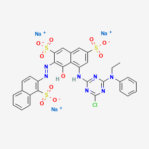 molecular formula C31H21ClN7Na3O10S3 B12792224 Trisodium 5-((4-chloro-6-(ethylphenylamino)-1,3,5-triazin-2-yl)amino)-4-hydroxy-3-((1-sulphonato-2-naphthyl)azo)naphthalene-2,7-disulphonate CAS No. 84045-65-8