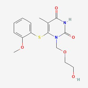 molecular formula C15H18N2O5S B12792233 1-((2-Hydroxyethoxy)methyl)-6-((2-methoxyphenyl)thio)thymine CAS No. 125056-63-5