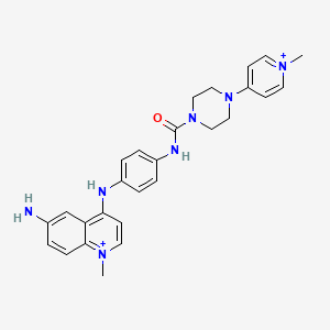molecular formula C27H31N7O+2 B12792268 Quinolinium, 6-amino-1-methyl-4-((4-(((4-(1-methylpyridinium-4-yl)-1-piperazinyl)carbonyl)amino)phenyl)amino)- CAS No. 88837-69-8