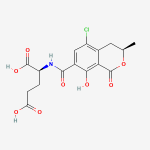 molecular formula C16H16ClNO8 B12792304 Glutamic acid, N-((5-chloro-8-hydroxy-3-methyl-1-oxo-7-isochromanyl)carbonyl)- CAS No. 56222-76-5