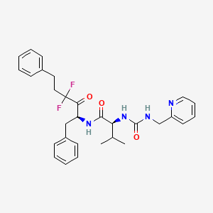 molecular formula C30H34F2N4O3 B12792412 Butanamide, N-(3,3-difluoro-2-oxo-5-phenyl-1-(phenylmethyl)pentyl)-3-methyl-2-((((2-pyridinylmethyl)amino)carbonyl)amino)-, (S-(R*,R*))- CAS No. 134450-39-8