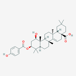 molecular formula C37H52O6 B127934 1-Hydroxy-3-((4-hydroxybenzoyl)oxy)-D-friedoolean-14-en-28-oic acid (1beta,3beta)- CAS No. 155510-77-3