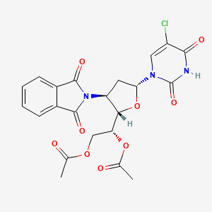 molecular formula C22H20ClN3O9 B12793753 2,4(1H,3H)-Pyrimidinedione, 5-chloro-1-(5,6-di-O-acetyl-2,3-dideoxy-3-(1,3-dihydro-1,3-dioxo-2H-isoindol-2-yl)-beta-D-ribo-hexofuranosyl)- CAS No. 133488-36-5