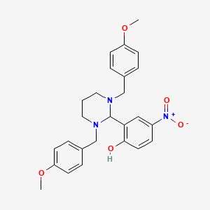 molecular formula C26H29N3O5 B12793930 2-(1,3-Bis(4-methoxybenzyl)hexahydro-2-pyrimidinyl)-4-(hydroxy(oxido)amino)phenol CAS No. 7355-43-3