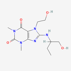 molecular formula C13H21N5O4 B12793934 7-(2-Hydroxyethyl)-8-[1-(hydroxymethyl)propylamino]-1,3-dimethyl-purine-2,6-dione CAS No. 119256-85-8